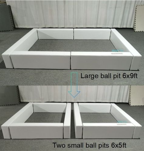 One large ball pit changes to two small pits (2 in 1 ball pit) Ball Pit Storage Ideas, Diy Ball Pit For Party, Dog Ball Pit, Diy Ball Pit, Dog Ball, Paw Patrol Birthday, Ball Pit, Dog House, Paw Patrol