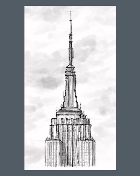 Empire State Building Drawing, Building Sketch, Building Drawing, School Of Rock, Art Creativity, Nyc Art, Sketch Ideas, Board Ideas, Art Board