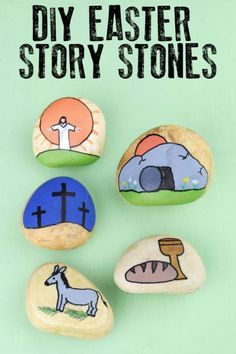 Easter story rock painting ideas Easter Story Stones, The Story Of Easter, Palm Sunday Crafts, Easter Sunday School, Easter Crafts For Toddlers, Story Stones, Easter Story, Easy Easter Crafts, Church Crafts