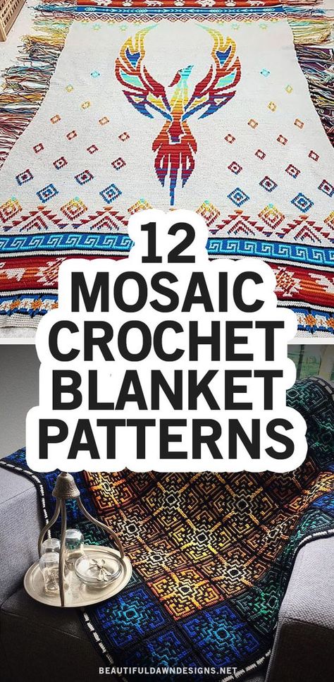 Mosiac Crochet Blanket, Mosaic Crochet Squares Patterns Free, Simple Mosaic Crochet Patterns Free Charts, Crochet Blanket Mosaic, Free Mosaic Patterns Crochet, Crochet Mosaic Pattern Free Chart, Mosaic Afghan Crochet Patterns, Crochet Mosiac Blanket, Moroccan Tile Crochet Patterns