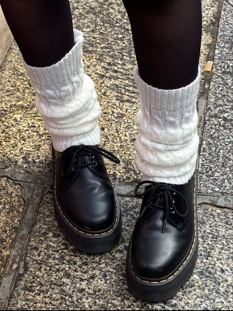 Leg Warmers Over Doc Martens, Styling Doc Martens 1461, Dr Martins Aesthetics, Ruffle Socks With Doc Martens, Tights And Docs Outfit, Dr Marten Fall Outfits, Docs With Leg Warmers, Leg Warmers And Tights, Dr Martens Leg Warmers