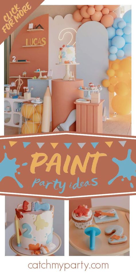 Don't miss this wonderful paint-themed birthday party! The cake is incredible! See more party ideas and share yours at CatchMyParty.com Artist Party Theme, Painting Birthday Party, Paint Themes, Birthday Painting, Painting Birthday, Birthday Party Activities, Kids Party Themes, Girl Birthday Party, Boy Birthday Party