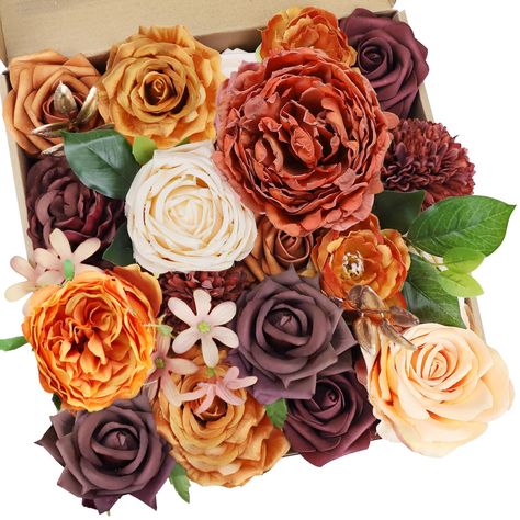 PRICES MAY VARY. Premium Wedding Flowers: Each flower of FOERPL is carefully selected artificial handmade flower, with high quality. You can also use it repeatedly after using the occasions you need. Details of Artificial Flowers: Peony *1, Anna rose *1, Ink peony *1, Burned peony *1, Ink triangle roses *2, Diamond roses *2, Ping - pong chrysanthemums *2, Mini peony *2, Princess rose *1, Trigger small orchids *2, Ivory foam roses *2，Burgundy foam roses *2，Orange foam roses *2, Golden leaves *2, Bridal Shower Floral Arrangements, Fabric Vase, Bride Holding Flowers, Table Centerpieces Home, Bridal Shower Floral, Birthday Proposal, Diy Bridal Shower, Flowers Wedding Cake, Wedding Cake Flowers