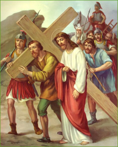 FIFTH STATION  Jesus Is Helped to Carry His Cross by St. Simon of Cyrene Carrying The Cross, Jesus Help, Way Of The Cross, Cross Pictures, Opening Prayer, Pictures Of Jesus Christ, Stations Of The Cross, Jesus Prayer, Jesus Christ Images