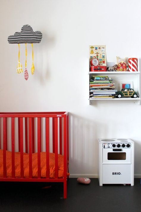 Red Crib, Eclectic Kids Room, Eclectic Nursery, Colorful Playroom, Nursery Trends, Space Nursery, Cute Home Decor, Kids Kitchen, Nursery Inspiration