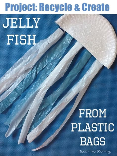 Jelly Fish Recycle Craft Cute recycle craft for Ocean preschool Fish Art For Kids, Ocean Preschool, Easy Science Projects, Recycle Craft, Recycled Crafts Kids, Ocean Unit, Recycled Art Projects, Ocean Activities, Earth Day Crafts