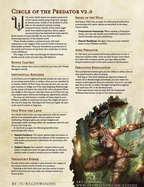 [Subclass] [Druid] Circle of the Predator 2.0 Magic Tattoos, Dnd Subclasses, Homebrew Classes, Dnd Druid, Blood Hunter, Dnd Magic Items, Dnd Things, Dnd Stories, Dnd Magic