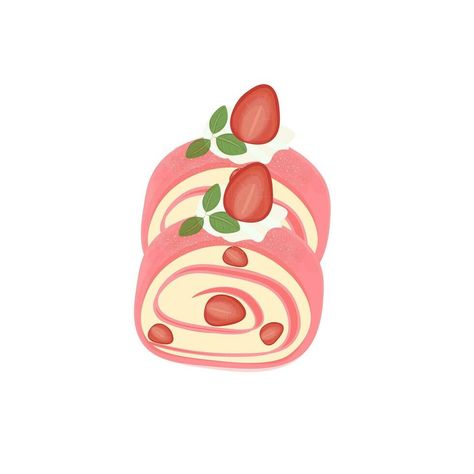 Strawberry Towel Crepe Roll Cake Slice Illustration Logo Cake Slice Illustration, Crepe Roll Cake, Fruit Crepes, Bolu Cake, Cooking Logo, Towel Cake, Cake Vector, Strawberry Art, Cake Illustration