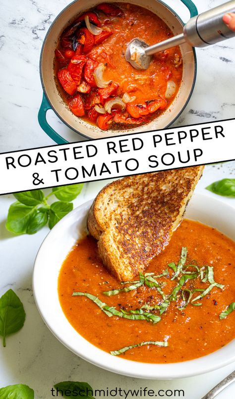 Roasted Red Tomato Soup, Roasted Tomato Onion Garlic Soup, Keto Roasted Red Pepper Soup, Healthy Red Pepper Soup, Roasted Tomatoes And Red Pepper Soup, Roasted Peppers And Tomato Soup, Tomato Soup With Peppers, Tomato Soup Recipe Vegan, Food Processor Soup