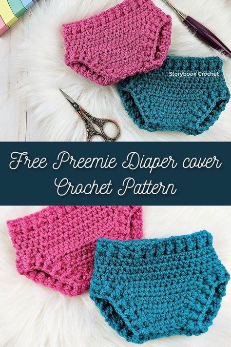 Free Preemie Diaper Cover Crochet Pattern by Storybook Crochet Micro Preemie Crochet Patterns, Baby Cardigan Pattern Crochet, Preemie Crochet, Crochet Doll Clothes Free Pattern, Diaper Cover Pattern, Crochet Doll Clothes Patterns, Crochet Diaper Cover, Newborn Crochet Patterns, Baby Doll Clothes Patterns