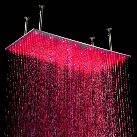 20"x40" LED Stainless Steel Rectangle Ceiling Mounted Shower Head Chrome Best Rain Shower Head, Pink Bathrooms, Overhead Shower Head, Home Bar Plans, Ceiling Shower Head, Rain Shower Heads, Rain Shower System, Brass Shower Head, Led Shower Head