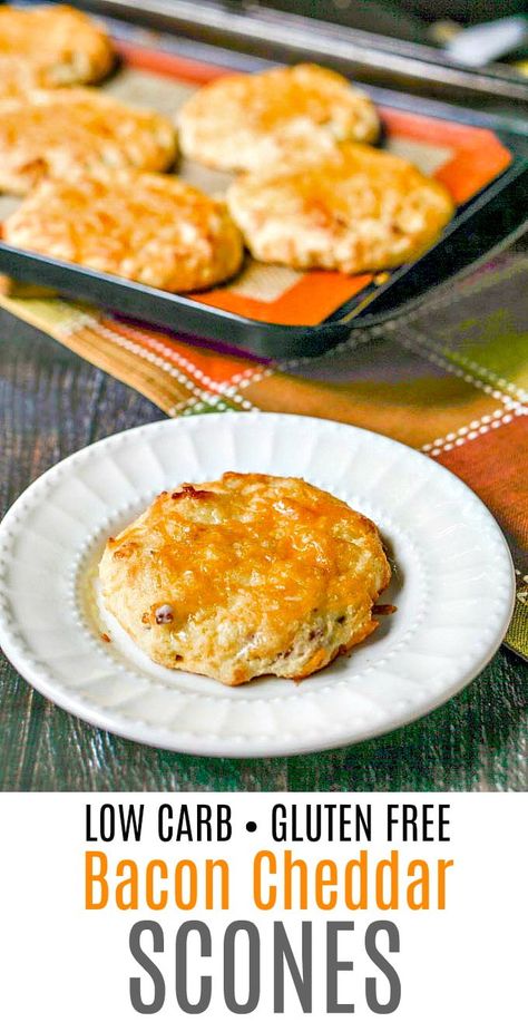 Low Carb Bacon Cheddar Scones - gluten free and only 3g net carbs! | MyLifeCookbook.com #scones #glutenfree #lowcarb #bacon #breakfast Bacon Cheddar Scones, Cheddar Drop Biscuits, Cheddar Scones, Desayuno Keto, Uncured Bacon, Low Carb Low Fat Recipes, Keto Biscuits, Cheddar Biscuits, Boiled Egg Diet Plan