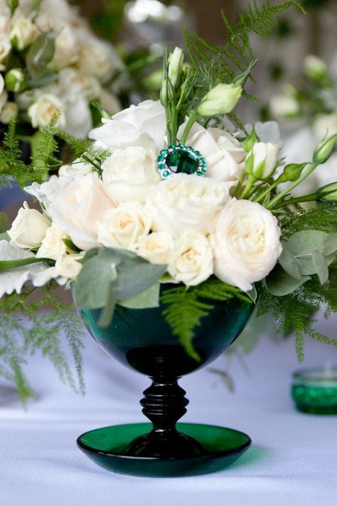 emerald and white wedding centerpiece  #weddings #wedding #weddingcolors #greenwedding #himisspuff Brooch Photography, Emerald Green Centerpieces, Cheap Wedding Table Centerpieces, White Wedding Centerpieces, Expensive Flowers, Wedding Motifs, Emerald Green Weddings, Unique Wedding Flowers, Wedding Floral Centerpieces