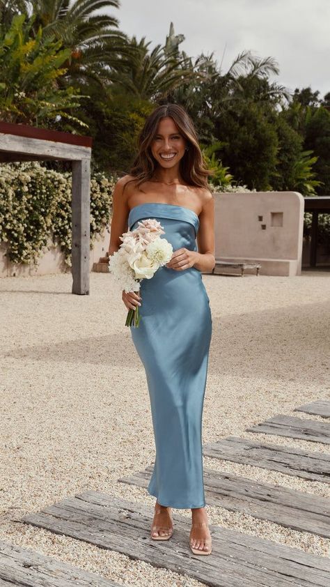 Bridesmaid Dress Colors Summer, Bridesmaid Dresses 2025, Blue Midi Bridesmaid Dress, Coastal Bridesmaid Dresses, Park And Fifth Bridesmaid, Light Teal Bridesmaid Dresses, Blue Bridesmaid Dresses Satin, Teal Blue Bridesmaid Dresses, Bridesmaid Dresses Aesthetic