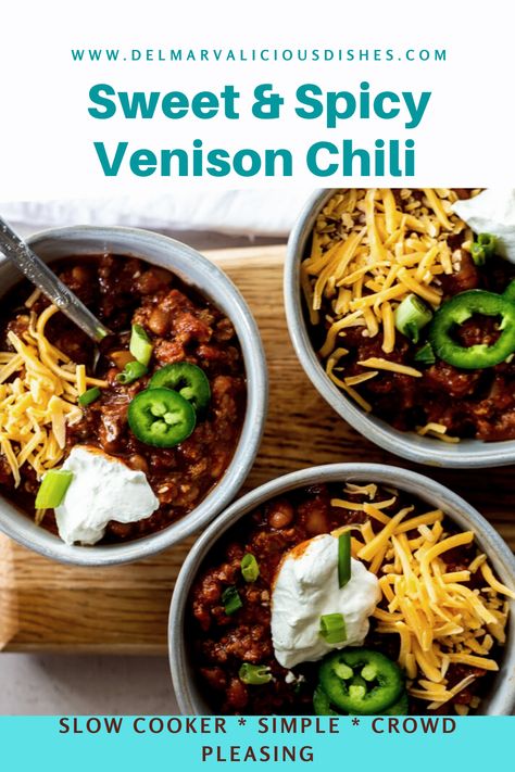 Chili Recipe Sweet And Spicy, Chili Easy Crockpot, Deer Chili Recipe, Venison Chili Recipe, Vegetarian Baked Beans, Hearty Chili Recipe, Chili Easy, Venison Chili, Hearty Chili