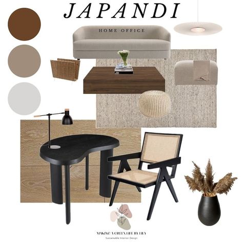 Office Japandi, Japandi Moodboard, Home Office Mood Board, Japandi Office, Japandi Home Office, Office Mood Board, Estilo Japandi, Japandi Home Decor, Japandi Interior Design