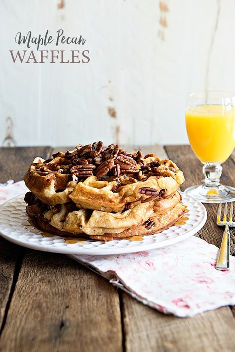 Pecan Waffle Recipe, Toasted Pecans Recipe, Pecan Waffles, Baking Nuts, Waffles Easy, Waffles Recipe, Breaking Bread, Breakfast Waffles, Breakfast Sweets