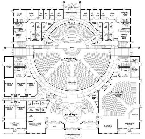 Auditorium Plan, Church Building Plans, Parking Plan, Auditorium Architecture, Fellowship Hall, Church Design Architecture, Church Building Design, Auditorium Design, Theater Architecture