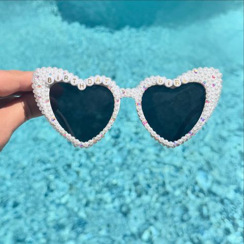 For a special birthday girl! White pearl and rhinestone heart sunglasses. Dance Nationals, Diy Sunglasses, Pearl Sunglasses, Heart Sunglasses, Rose Jewelry, Cute Funny Quotes, Rhinestone Heart, Rhinestone Designs, Special Birthday