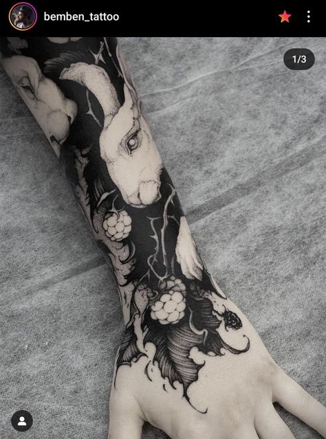 Black Vines Tattoo, Blackout Tattoo With Flowers, Dark Foliage Tattoo, Black Out Floral Sleeve Tattoo, Black And Grey Watercolor Tattoo, Heavy Black Work Tattoo, Back Blackout Tattoo, Half Blackout Sleeve, Blackout Shoulder Tattoo