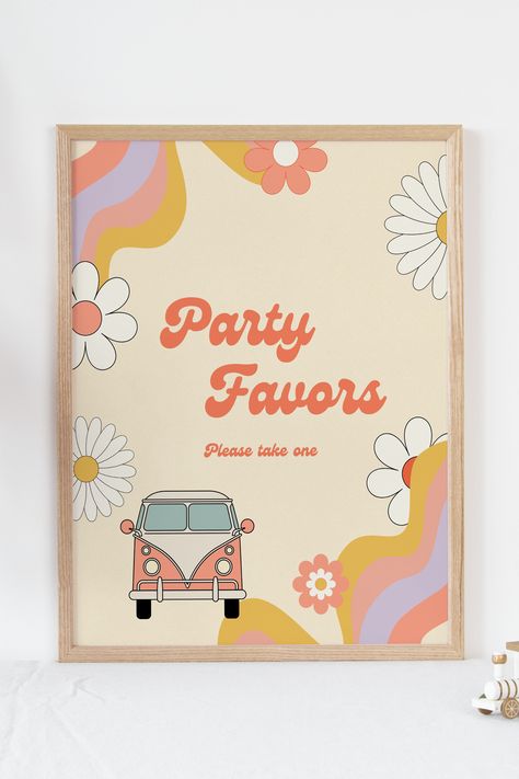 EDITABLE Groovy Birthday Party Favors Sign Table Decor Retro Flower Hippie Party Vibe 70s Party Editable Custom Digital Instant Download Groovy Birthday Party Food, Party Food Signs, Groovy Birthday Party, Hippie Birthday Party, Retro Bridal Showers, Baby First Birthday Themes, Groovy Birthday, Hippie Birthday, Retro Bridal