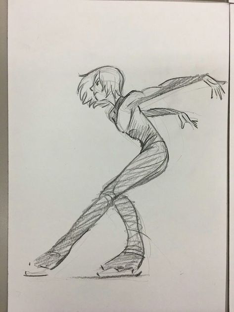 Dance Art Reference Poses, Ice Skating Art Drawing, Figure Skating Drawing Reference, Ice Skating Poses Reference, Ice Skating Drawing Reference, Yuri On Ice Drawing, Drawing Ice Skating, Ice Skating Poses Drawing, Ice Skating Sketch