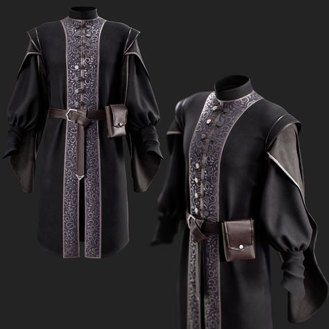 Formal Medieval Clothing Men, Fantasy Long Coat, King Outfit Medieval, Male Medieval Clothing Royal, Masculine Medieval Clothing, Medival King Clothes, Medieval Clothing Men, Solarpunk Fashion, Knight Outfit