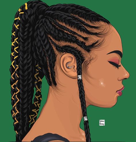 Braids Illustration, Black Braided Hairstyles, Weave Hairstyles Braided, Afro Braids, Braid Inspiration, Big Box Braids Hairstyles, Black Art Painting, Braids For Black Women, Black Love Art