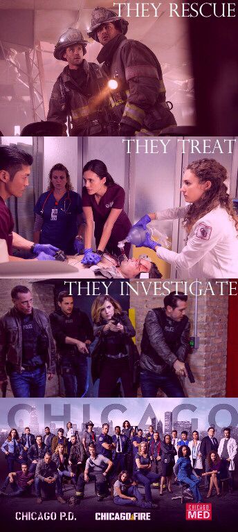 The rescue. They treat. They investigate. Chicago Med Fanart, One Chicago Wallpaper, Chicago Fire Dawsey, Chicago Crossover, Taylor Kinney Chicago Fire, One Chicago, Chicago Justice, Chicago Fire Department, Chicago Police