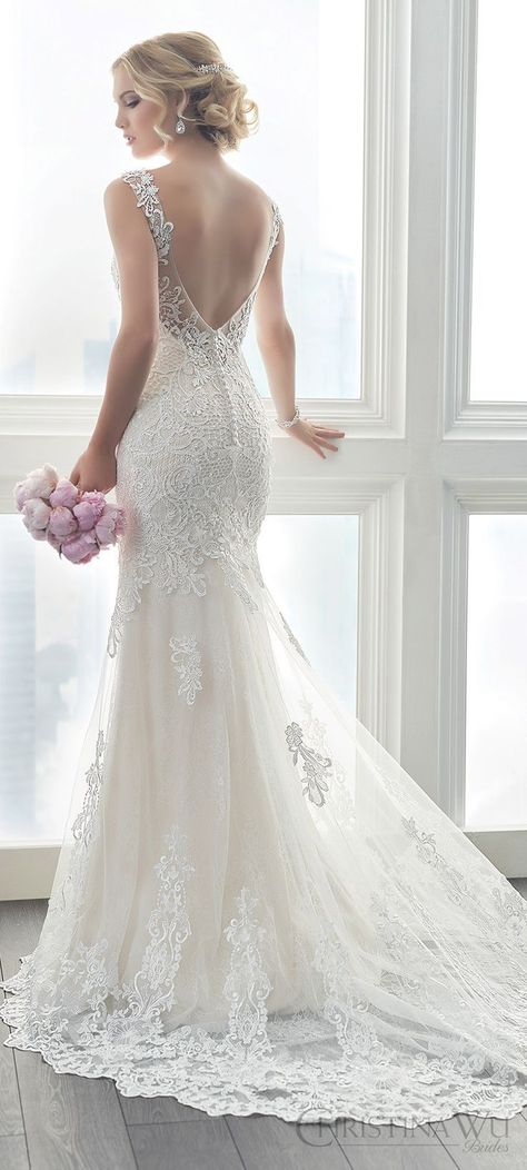 christina wu brides spring 2017 bridal sleeveless illusion straps vneck fully lace embellished trumpet wedding dress (15625) bv train romantic elegant Wedding Dress Trumpet, Christina Wu, Robes Glamour, Trumpet Wedding Dress, Trendy Wedding Dresses, Gorgeous Wedding Dress, Beauty Dress, Wedding Dress Trends, Dresses Lace