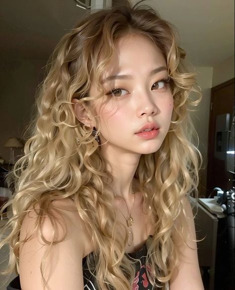 Chic Korean Hairstyles for First-Timers Curly Asian Hair, Korean Hairstyle Ideas, Korean Hairstyles, Hairstyle Ideas Easy, Blonde Asian, Blonde Curly Hair, Blonde Hair Girl, Trendy Hairstyle, Easy Hairstyle