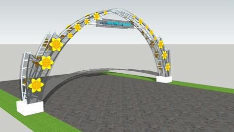 Large preview of 3D Model of Welcome Truss Gate - Cổng chào Welcome Gate, Arch Gate, Roof Truss Design, Plaza Design, Gate Entrance, Ware House, Modern Gate, Entry Gate, Custom Gates