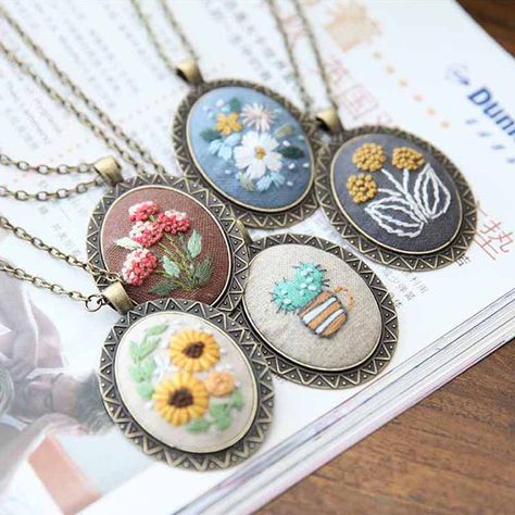 Smarter Shopping, Better Living! Aliexpress.com Necklace Embroidery, Photo Gifts Diy, Sewing Jewelry, Embroidery Earrings, Embroidery Necklace, Miniature Embroidery, Learning To Embroider, Embroidered Necklace, Hand Embroidery Kit