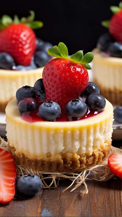 Patriotic Mini Cheesecakes Recipe PC 2 Mini Cheesecakes Recipe, Mini Cheesecake Recipes, Independence Day Celebration, Kitchen Guide, Crushed Oreos, Easy Cheesecake Recipes, Homemade Whipped Cream, Chocolate Drizzle, Mini Cheesecakes