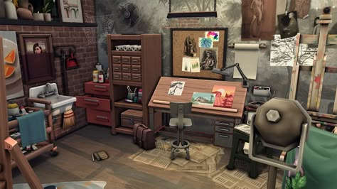 Realistic art studio - The Sims 4 Rooms / Lots - CurseForge The Sims 4 Art Studio, Art Room Sims 4 Cc, Sims 4 Art Room Cc, Sims Art Studio, Sims 4 Art Studio Cc, Painting Cc Sims 4, Sims 4 Cc Art Studio, Sims 4 Tattoo Shop, Sims 4 Artist Cc