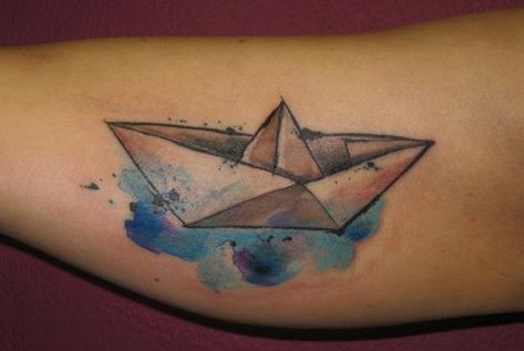 Paper boat tattoo - 40 Boat Tattoo Designs  <3 <3 Kingfisher Tattoo, Boat Tattoo, Origami Tattoo, Compass Tattoo Design, Origami Boat, Water Tattoo, Forarm Tattoos, Tattoo Paper, Ship Tattoo