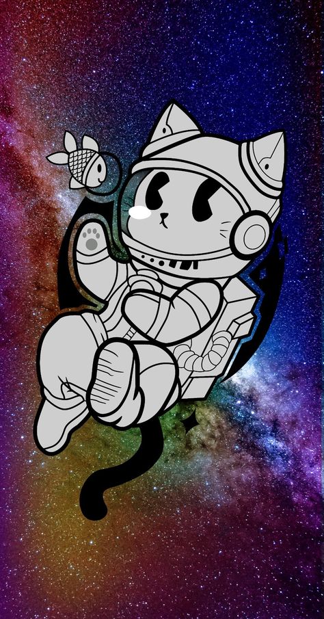 Es un gato astronauta en el espacio. Instagram @be.ing_213 Space Cat Wallpaper, Cat Design Art, Tattoo Gato, Astronaut Cartoon, Pusheen Cute, Space Phone Wallpaper, Kids Room Paint, Galaxy Cat, Pen Illustration