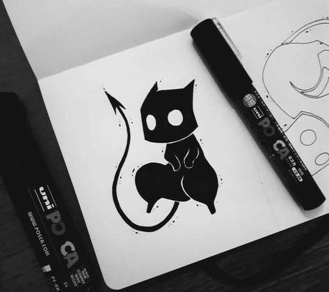 Chibi devil #imp #devil Demon Cat Drawing, Cats Art Illustration, Doodles Sketchbooks, Sketchbook Moleskine, Person Illustration, Cats Design, Illustration Tattoo, Cat Art Illustration, Cat Tattoo Designs