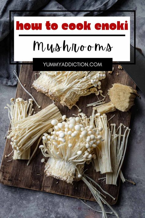 How to Cook Enoki Mushrooms How To Grow Enoki Mushrooms, How To Cook Enoki Mushrooms, Enoki Mushroom Recipes, Enoki Mushroom Recipe, Enoki Mushrooms, Mushroom Stir Fry, Julienned Carrots, Maitake Mushroom, Mushroom Dish