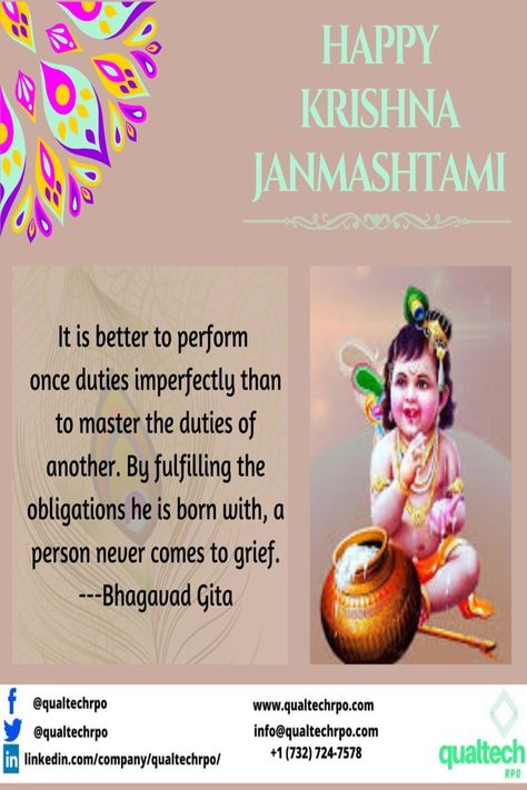 #janmashtami #janmashtami2022 #janmashtamispecial #qualtechrpo #rposervices #rpo #recruiting #staffing Bhagavad Geeta, A Beautiful Quote, Happy Janmashtami, Krishna Janmashtami, Beautiful Quote, Bhagavad Gita, Lord Krishna, Very Happy, Beautiful Quotes