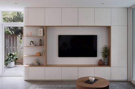 Artarmon House | Dieppe Design | Architecture & Design Tv Wall Design With Cabinet, Tv Wall Design With Storage, Tv Unit Design With Storage, Wall Cabinets Living Room Storage, Tv Wall Cabinets Living Room, Tv Wall With Storage, Tv Wall Storage, Tv Unit Storage, Tv Cabinet Storage