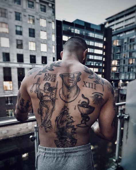 Tattoos Torso, Man With Tattoos, Many Tattoos, Torso Tattoos, Tattoo Inspiration Men, Cool Chest Tattoos, Back Tattoos For Guys, Chest Tattoo Men, Greek Tattoos