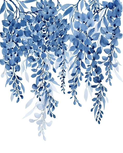 Wisteria Blue, Blue Wisteria, Blue Flower Art, Wisteria Flowers, Digital Art Software, Blue Artwork, Watercolor Flower Art, Flowers Blue, Watercolor Wall Art