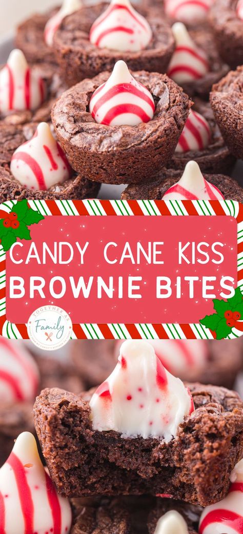 Mini Muffin Brownies, Hershey Kisses Recipes, Peppermint Brownie Bites, Mini Muffin Tin Recipes, Mini Brownie Bites, Brownie Mix Recipes, Brownie Bites Recipe, Brownie Mix Cookies, Christmas Brownies