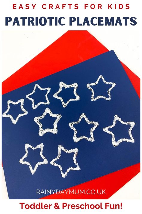 A fun toddler and preschool craft for the 4th of July to create some star printed placemats that can used for the celebrations. Diy Placemats For Kids, Patriotic Placemats, Placemats For Kids, 4th Of July Picnic, 4th Of July Craft, Art And Crafts For Kids, Easy Craft For Kids, Easy Kid Activities, Diy Placemats