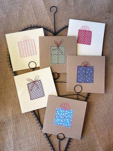 Fabric Christmas Cards, Patchwork Cards, Celebration Card, Birthday Card Craft, Sewing Cards, Embroidery Cards, Stitching Cards, Fabric Postcards, Fabric Cards