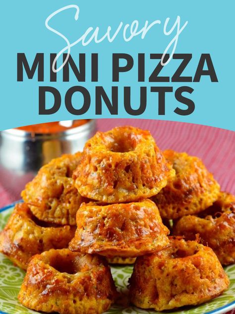 We love pizza and donuts... so why not combine them?! Make these Savory Mini Pizza Donuts for your next get together or Super Bowl party! http://www.joyofkosher.com/recipes/savory-mini-pizza-donuts/ Donut Pan Recipes Savory, Healthy Mini Donut Maker Recipes, Donut Maker Recipes Mini, Donuts Business, Mini Deep Dish Pizza Muffin Tins, Cake Mix Donuts In Mini Donut Maker, Donut Pan Recipe, Mini Donut Maker, Pizza Donuts