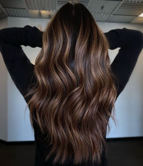 Bronze Brown Balayage for Dark Hair Bronze Highlights On Dark Hair, Bronze Balayage, Balayage On Black Hair, Black Hair Ideas, Balage Hair, Highlights On Dark Hair, Ash Balayage, Purple Hair Highlights, Balayage Straight Hair