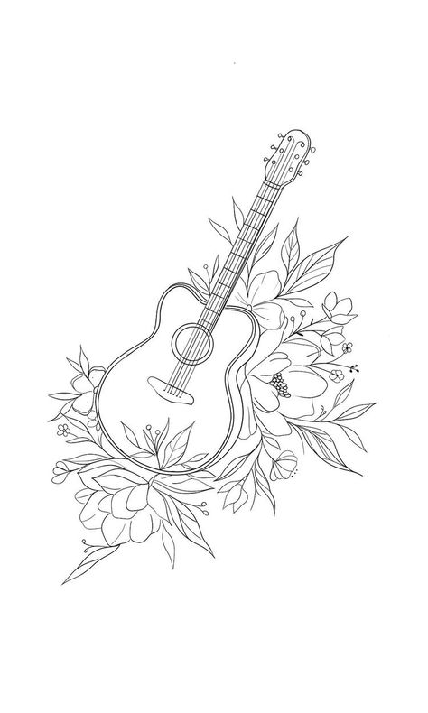 Chest Tattoo Ideas, Guitar Drawing, Chest Hair, Guitar Tattoo, Music Tattoo Designs, Think About It, Coloring Book Art, Tattoo Design Drawings, Chest Tattoo