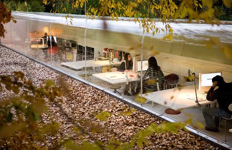 Selgas Cano Architecture Office by Iwan Baan Minimalist Office Design, Contemporary Office Space, Cool Office Space, Glass Office, Spanish Architecture, Outdoor Office, Best Office, Contemporary Office, Cool Office